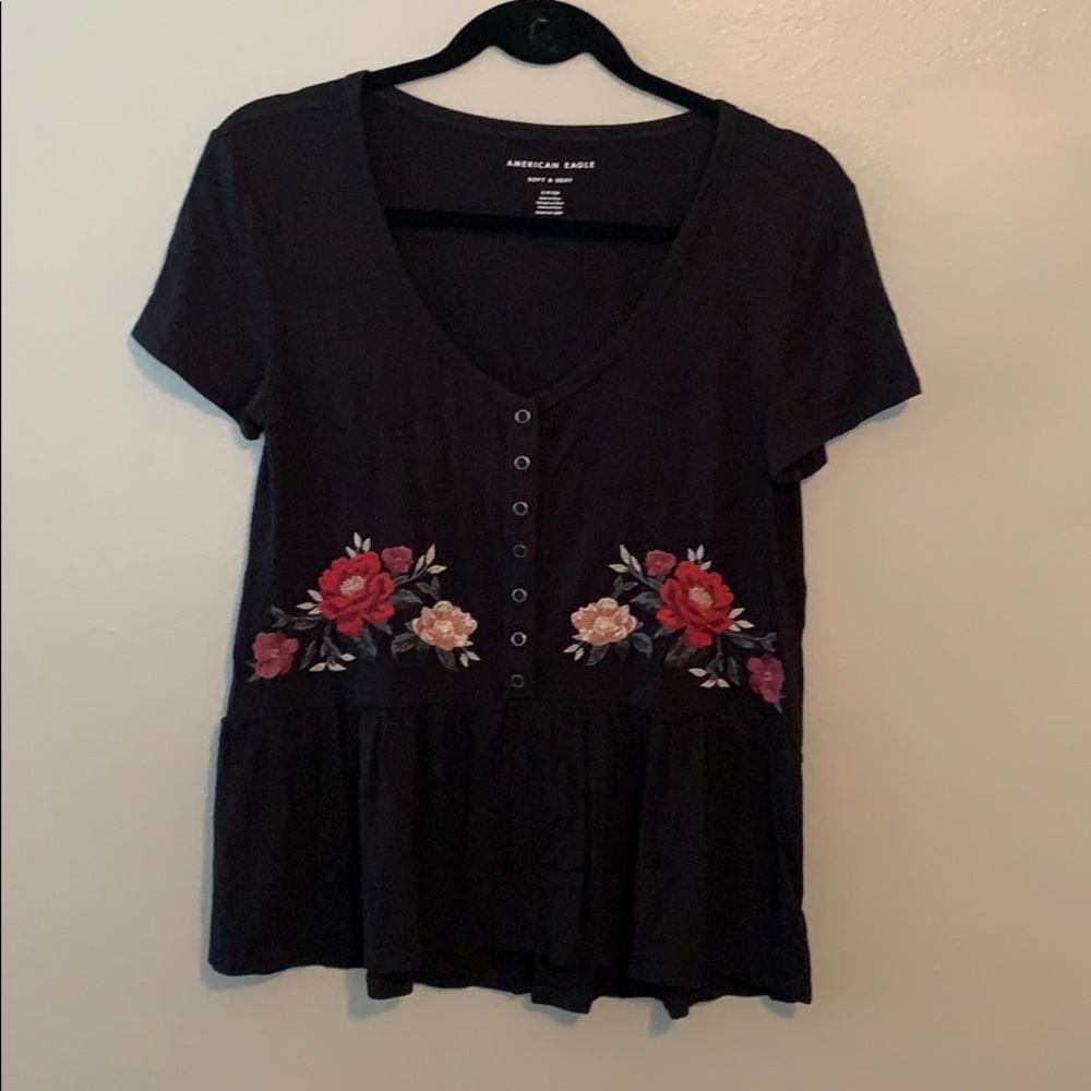 Donating soon! Embroidered Ruffle Bottom Tunic Top